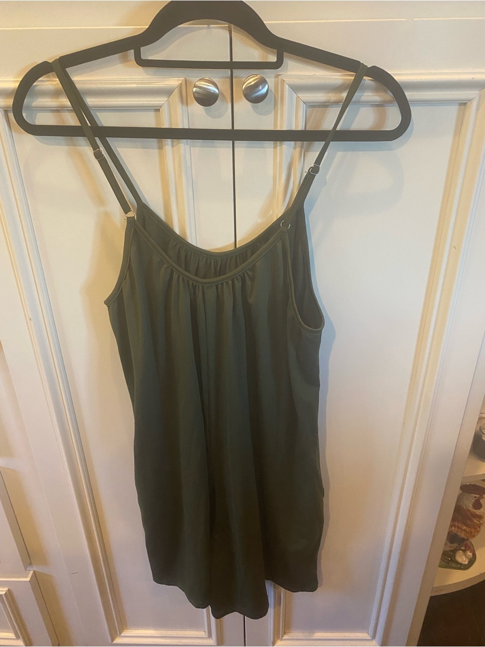Dark Olive Green Spaghetti Strap Shorts Romper w/ pockets
